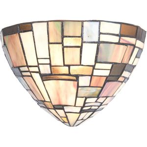 LumiLamp Wandlamp Tiffany 30x16x18 cm Bruin Beige Glas Driehoek Muurlamp