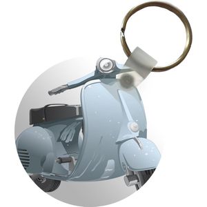 Sleutelhanger - Een illustratie van een grijze scooter - Plastic - Rond - Uitdeelcadeautjes