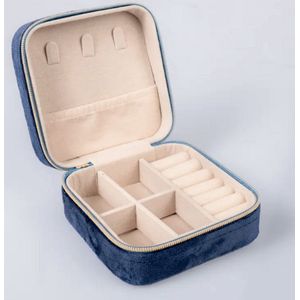 Luxe Velvet Sieradendoos - Bijouterie Kistje - Juwelendoos - Ring - Oorbellen - ketting - Horloge - Dames & meisjes - Reisformaat - blauw