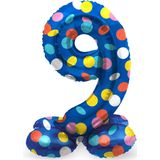 Folat - Staande folieballon Cijfer 9 Colorful Dots- 41 cm