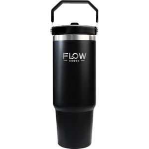 Flow Goods Flip Straw Tumbler – Zwart – Thermosbeker met Hendel – Drinkfles met Rietje – 0.89 Liter – Koffiebeker – Thermosbeker – Travel Mug – Koffie to Go