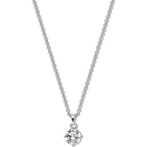 New Bling 9NB-1179 Zilveren Ketting met Zirkonia Hangertje 5mm - Wit - Ankerschakel - 1,6mm - 40+5cm - Rhodium - Zilver