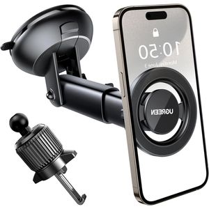 Auto Telefoonhouder 2 in 1 Magneet 360° Draaibare Ventilatie en Zuignap Compatibel met iPhone 16/15/14/13/12 Pro Max Mini en Alle Smartphones