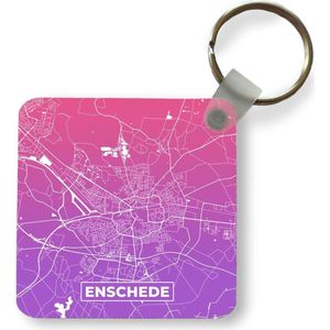 Sleutelhanger - Uitdeelcadeautjes - Stadskaart - Enschede - Nederland - Paars - Plastic