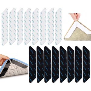 16 Stuks - Zelfklevend Dubbelzijdig Tape - 18CM - Anti Curling Tapijt - Tapijttape - Tape voor Deurmat - Anti-slip - Antislip Pads voor Onder Het Tapijt - Tape voor deurmat - wit & Zwart