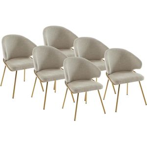 PASCAL MORABITO Set van 6 stoelen van stof en goudkleurig metaal - Beige - LUXIVA L 60 cm x H 85 cm x D 62 cm