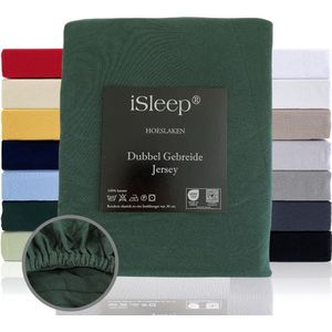 iSleep Dubbel Gebreide Jersey Hoeslaken - Hoge Hoek - Rondom Elastiek - Litsjumeaux - 160/180x200 cm - Donker Groen