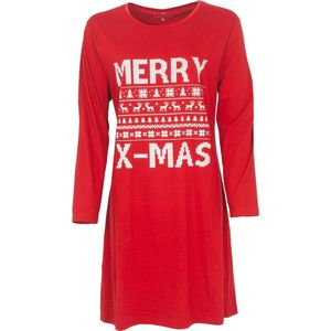 Temptation - Dames Nachthemd - lange mouw - Kerst - Rood - Maat XL