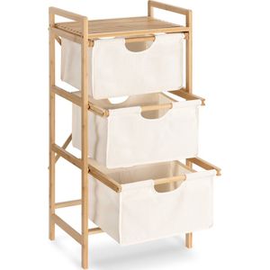Navaris bamboe badkamerkastje met lades - Ideaal als wasmand - 96 x 44 x 33 cm - In wit