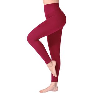 Legging met Hoge Taille voor Vrouwen - Boterachtig Zacht Niet Transparante Legging Voor Buikcontrole, Plus-maat Workout Gym Yoga Rekbare Broek - kleur roodwijn - maat L,XL