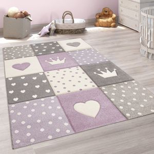 Paco Home Vloerkleed Kinderkamer Stippen Harten Sterren Pastel Versch. Kleuren En Afmetingen 080x150 cm