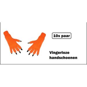 10x Paar handschoenen vingerloos oranje - Bright - Carnaval thema feest optocht festival party