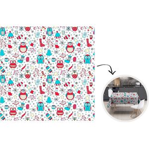 Kerst Tafelkleed - Kerstmis Decoratie - Tafellaken - Patronen - Uil - Kerst - 150x150 cm - Kerstmis Versiering