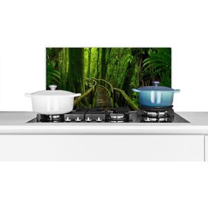 Spatscherm keuken 70x30 cm - Kookplaat achterwand Jungle - Brug - Mos - Natuur - Tropisch - Muurbeschermer - Spatwand fornuis - Hoogwaardig aluminium