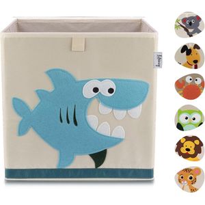 Opbergdoos met haai-motief, speelgoedbox met dierenmotief, geschikt voor kubusplanken, opbergbox voor de kinderkamer, opbergmand voor kinderen