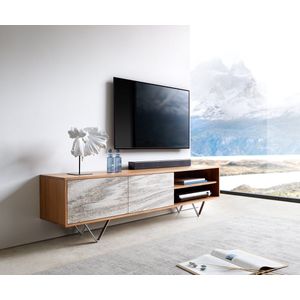 TV-meubel Kleo acacia natuur 160 cm 2 deuren V-poot roestvrij staal Lowboard