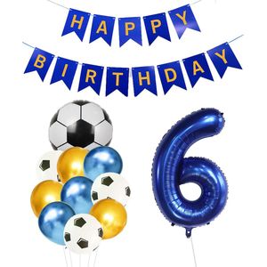 Cijfer Ballon 6 | Snoes Champions Voetbal Plus - Ballonnen Pakket | Blauw en Goud