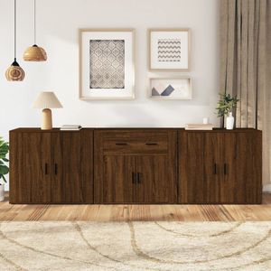 The Living Store Dressoirs Bruineiken - Set van 3 - 80 x 33 x 70 cm - Duurzaam hout - Voldoende opbergruimte