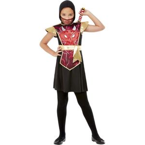 Smiffy's - Ninja & Samurai Kostuum - Ninja Warrior Futuristisch Rood - Meisje - Zwart, Goud - Small - Carnavalskleding - Verkleedkleding