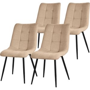 Eetkamerstoelen set van 4 lichtbruin Keukenstoel met polyester bekleding en stalen poten ML design