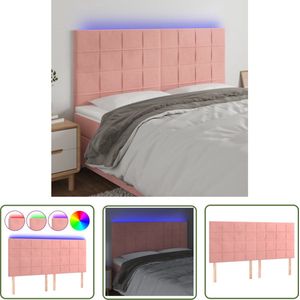 The Living Store Hoofdbord LED 200x5x118/128 cm fluweel roze - Hoofd Bord - Led Hoofdbord - Roze Hoofdbord - Velvet Hoofdbord - Beddecoratie