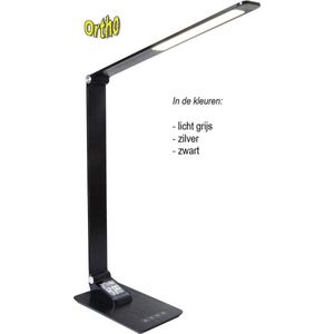 Ortho® - Luxe Bureaulamp Zwart - NIEUW - LED - Warm Wit en Daglicht - Dimbaar - met USB oplaadpoort - incl. Klok - incl. Kalender -Incl. Alarm - Max 12W – 2700K/6500K - Zwart