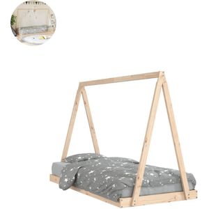 Vloerbed – Laag Bedframe – Minimalistisch Design – Stevig en Comfortabel – Geschikt voor Elke Slaapkamer - Naturel