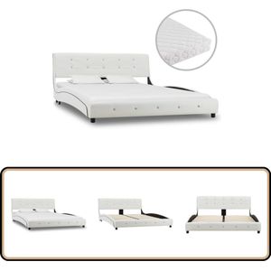 vidaXL Bed met matras kunstleer wit 140x200 cm Klassieke Bedframe - Houten Bed - Metalen Bed - Wit Bed - Tweepersoonsbed
