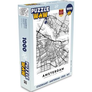 Puzzel Stadskaart - Amsterdam - Grijs - Wit - Legpuzzel - Puzzel 1000 stukjes volwassenen - Plattegrond