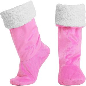 JAXY Huissokken - Verwarmde Sokken - Sloffen - Anti Slip Sokken - Warme Sokken - Fleece Sokken - Dikke Sokken - Fluffy Sokken - Pantoffels - Slof Sokken - Maat M/L - Hot Pink