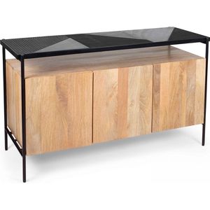 Oviala - Buffet met 3 deuren van marmer en mangohout, 138 cm zwart