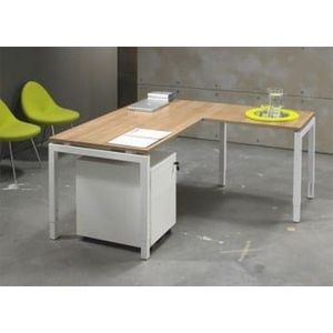 ABC Kantoormeubelen hoogte verstelbaar hoekbureau kubus breed 180cm diep 160cm bladkleur kersen framekleur aluminium (ral9006) wingzijde rechts