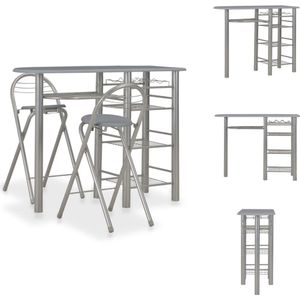 vidaXL Barset - Vierdeurs - Hout/Staal - Grijs/Zilver - 117x40x85 cm - 2 Stoelen - 110 kg draagvermogen - Set tafel en stoelen