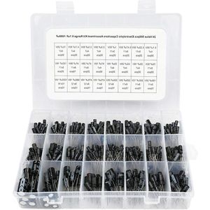 500 stuks 24 waarde condensatorkit 01uF-1000uF assortimentskit zwart met heldere kunststof doos