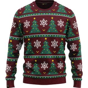 JAP Christmas Kersttrui (maat 3XL) - 100% Gerecycled - Kriebelt niet - Kerstcadeau volwassenen - Foute Kersttrui dames en heren XXXL - Kerstboom - Donker rood