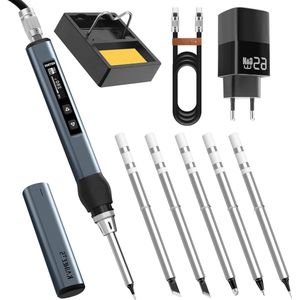 Soldeerbout set - instelbaar 80-420 °C 65 W - GaN laadkop - digitaal scherm - USB C - 5 reservepunten - compact en draagbaar soldeerbouten