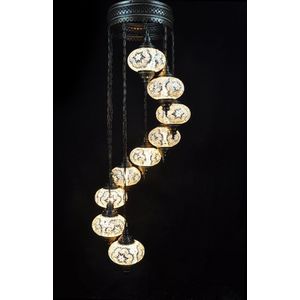 Turkse Lamp - Hanglamp - Mozaïek Lamp - Marokkaanse Lamp - Oosters Lamp - ZENIQUE - Authentiek - Handgemaakt - Kroonluchter - Wit - 9 bollen