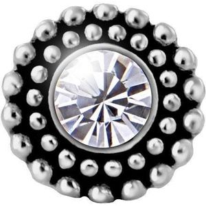 Quiges - Aanschuif Charm Bedel RVS Zilverkleurig Bloem met Zirkonia Steen voor Leren Armbanden - EHCR029