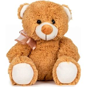 Teddybeer Fuzzy Beige met Strikje Pluche Knuffel 20 cm {Knuffelbeer Speelgoed Teddy Bear voor Kinderen Jongens Meisjes Baby Knuffeldier Pop Love Liefde Valentijnsdag I Love You Hartje Luxe Reuze Teddy Plush Knuffels}