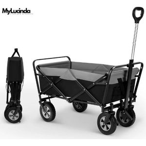 MyLucinda® Opvouwbare Bolderkar 100L – Bolderwagen Met Verstelbaar Handvat & Zijvak – Voor Alle Terreinen – Max. 80kg – Zwart