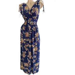 Dames maxi jurk bloemenprint One size donkerblauw/bruin