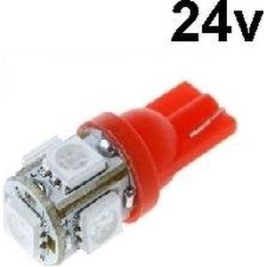 T10 - 24 volt - 5 LED - 5050 SMD - ROOD