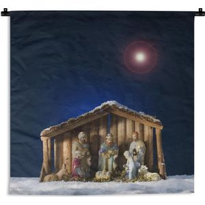 Wandkleed Kerststal - Kerststal onder felle ster Wandkleed katoen 150x150 cm - Wandtapijt met foto