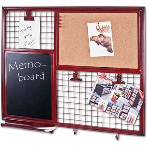 HakuShop Memoboard | Rood Metaal | Krijtbord en prikbord | Kapstokhouders en klemmen | 65x6x57