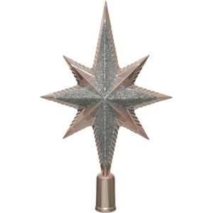 Decoris kerstboom piek - ster - lichtroze/zilver - kunststof - 25,5 cm