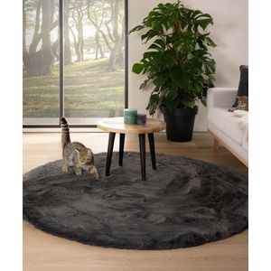 Rond hoogpolig vloerkleed - Comfy plus - donkergrijs 160 cm rond