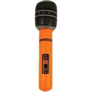 Opblaasbare microfoon neon oranje 40 cm - Speelgoed microfoon - Popster verkleed accessoire - Feestartikelen