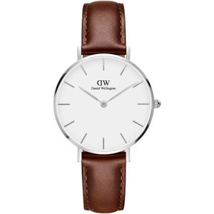 Daniel Wellington Petite Silver St Mawes White DW00100187 - Horloge - 32mm - Leer - Bruin