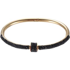 Nouka Dames Armband – Goud Gekleurde Bangle met Zwarte Strass Steentjes - Stainless Steel – Cadeau voor Vrouwen