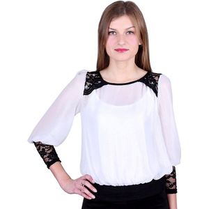 Witte glanzende kanten blouse van John Zack